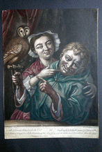 Load image into Gallery viewer, The Owl Face mezzotint droll satirical print John Bowles