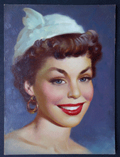 Load image into Gallery viewer, Simon Vanderlaan  Pin up girl with winged hat oil on board