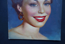 Load image into Gallery viewer, Simon Vanderlaan  Pin up girl with winged hat oil on board