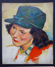 Load image into Gallery viewer, Pin up girl with hat  Simon Vanderlaan oil painting