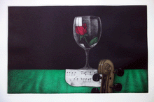 Load image into Gallery viewer, Rose, glass and music mezzotint print by Tomoe Yokoi
