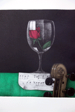 Load image into Gallery viewer, Rose, glass and music mezzotint print by Tomoe Yokoi