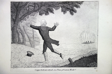 William Forbes of Callendar Copperbottom’s retreat or a view of Carron Work etching by John Kay