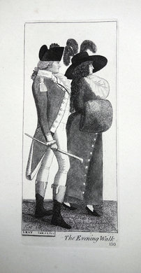 The Evening Walk: Captain James Justice of Justicehall and a Lady in the Costume of 1790 John Kay etching