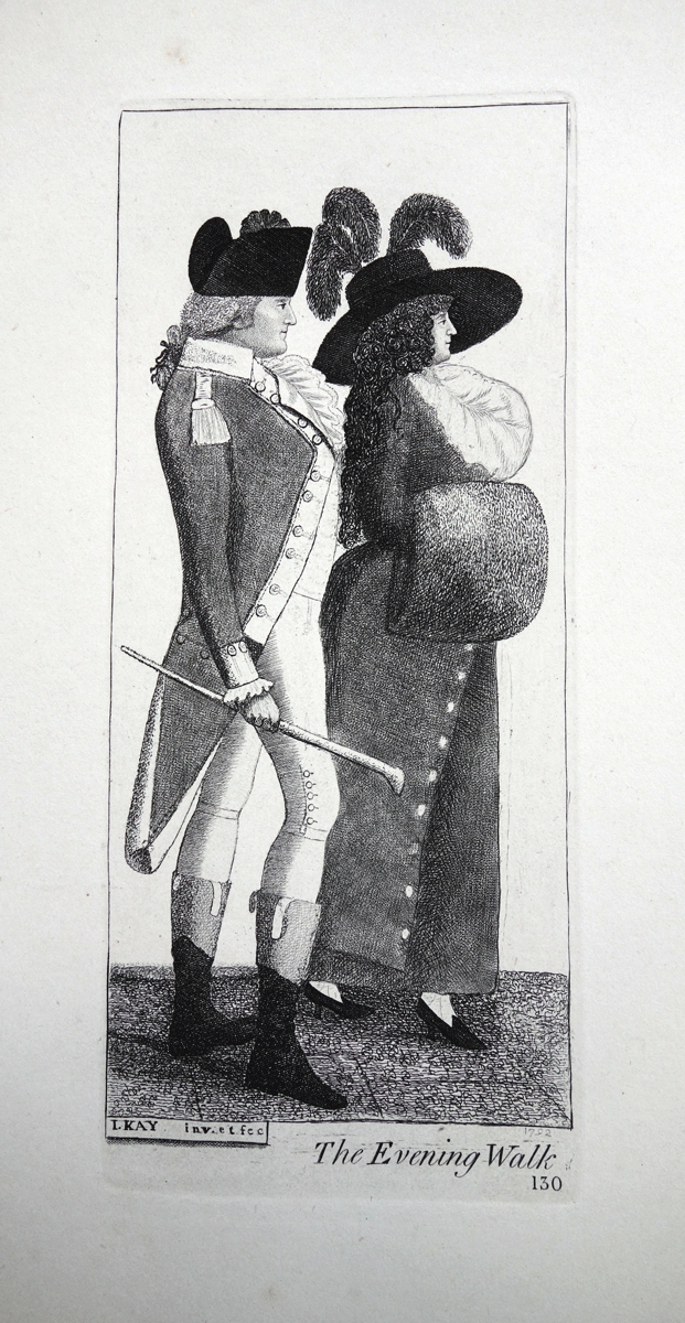 The Evening Walk: Captain James Justice of Justicehall and a Lady in the Costume of 1790 John Kay etching