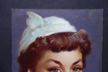 Load image into Gallery viewer, Simon Vanderlaan  Pin up girl with winged hat oil on board