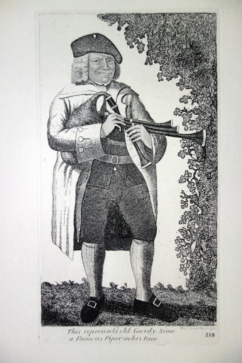 Old Geordie Syme, A Famous Piper in his Time  John Kay etching 18c