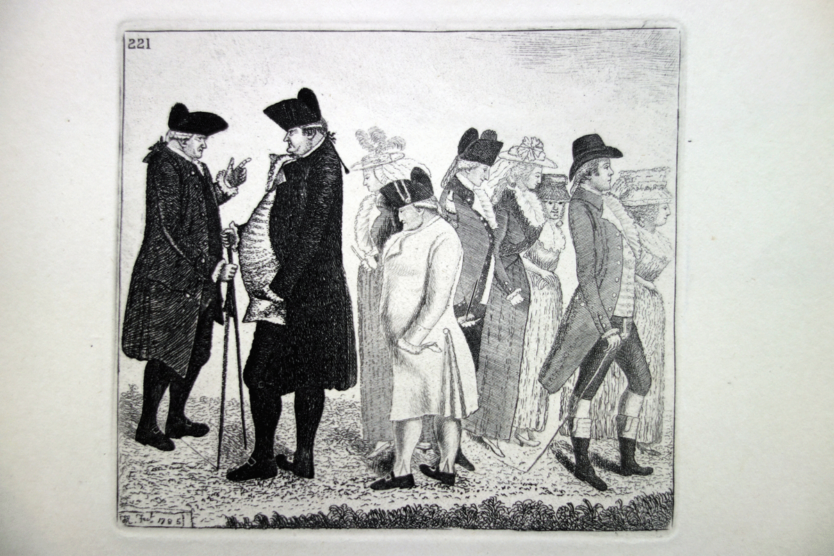 James Hume Rigg, Esq. of Morton, Isaac Grant, Esq. of Hilton, Archibald Macarthur Stewart, Esq. of Ascog, The Hon. Captain (Afterwards General), John Leslie, and Captain William Wemyss John Kay etching 18c