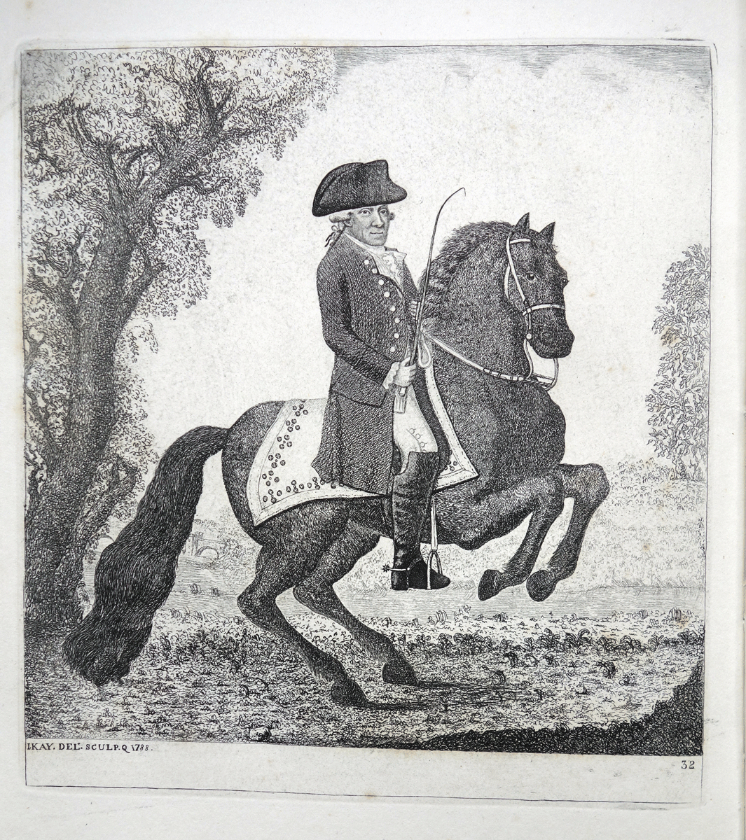 Angelo Tremamondo, Esq., Riding Master John Kay etching 18C