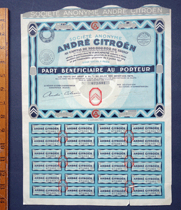 Andre Citroen share certificate 1927