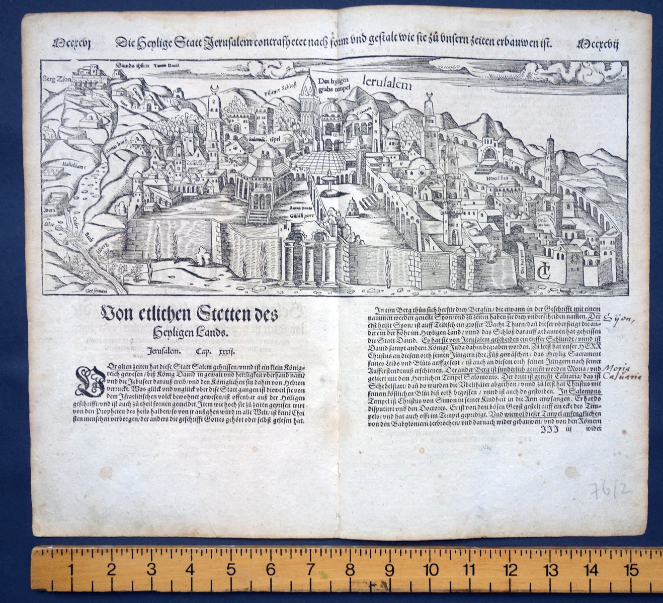 Jerusalem ‘Die Heylige Statt Jerusalem ‘ map Munster Cosmographia Universalis