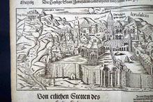 Load image into Gallery viewer, Jerusalem ‘Die Heylige Statt Jerusalem ‘ map Munster Cosmographia Universalis