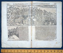 Load image into Gallery viewer, Jerusalem ‘Die Heylige Statt Jerusalem ‘ map with temple woodcut Munster