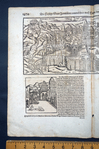 Jerusalem ‘Die Heylige Statt Jerusalem ‘ map with temple woodcut Munster