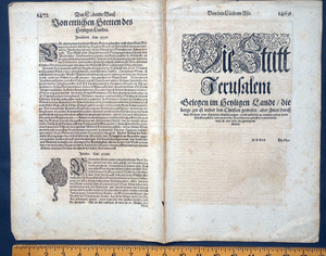 Jerusalem ‘Die Heylige Statt Jerusalem ‘ map with temple woodcut Munster