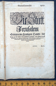 Jerusalem ‘Die Heylige Statt Jerusalem ‘ map with temple woodcut Munster
