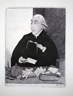 Dr. Joseph Black, Lecturing John Kay etching