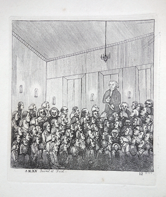 Dr. James Graham Lecturing in Edinburgh  John Kay etching