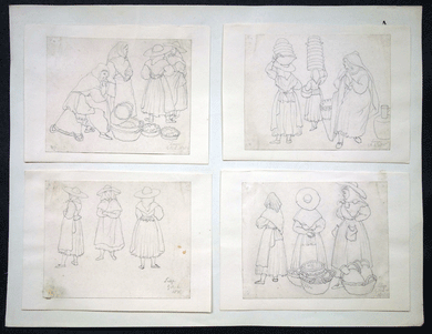 G R Lewis drawings Liege women basket sellers 1835