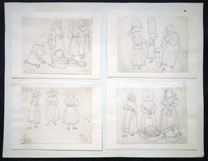 G R Lewis drawings Liege women basket sellers 1835