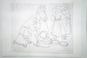 G R Lewis drawings Liege women basket sellers 1835