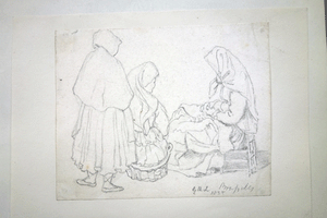 G R Lewis drawings people Brussels and  Aix La Chapelle 1835
