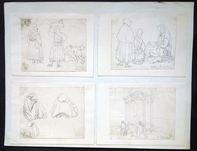 G R Lewis drawings people Brussels and  Aix La Chapelle 1835