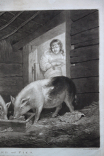 Load image into Gallery viewer, Girl and Pigs mezzotint after Morland by William Ward