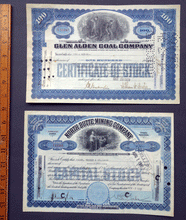 Load image into Gallery viewer, Glen Alden Coal and North Butte Mining share certificates (2)