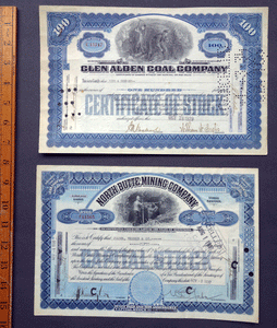 Glen Alden Coal and North Butte Mining share certificates (2)