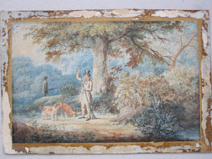 English watercolour hunting with Springer Spaniel dogs
