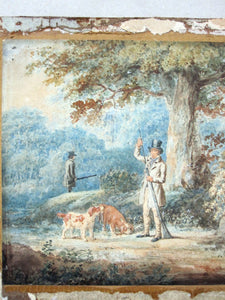 English watercolour hunting with Springer Spaniel dogs