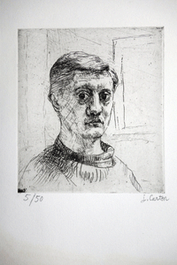 Jean Carton, French sculptor, self portrait etching