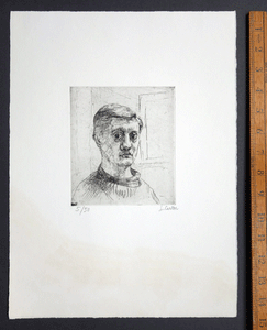 Jean Carton, French sculptor, self portrait etching