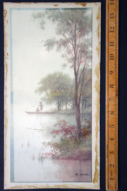 Japanese 19c watercolour Fisherman