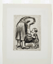 Load image into Gallery viewer, Kollwitz    Standing mother feeding her little boy  etching  Stehende mutter, ihr büblein fütternd