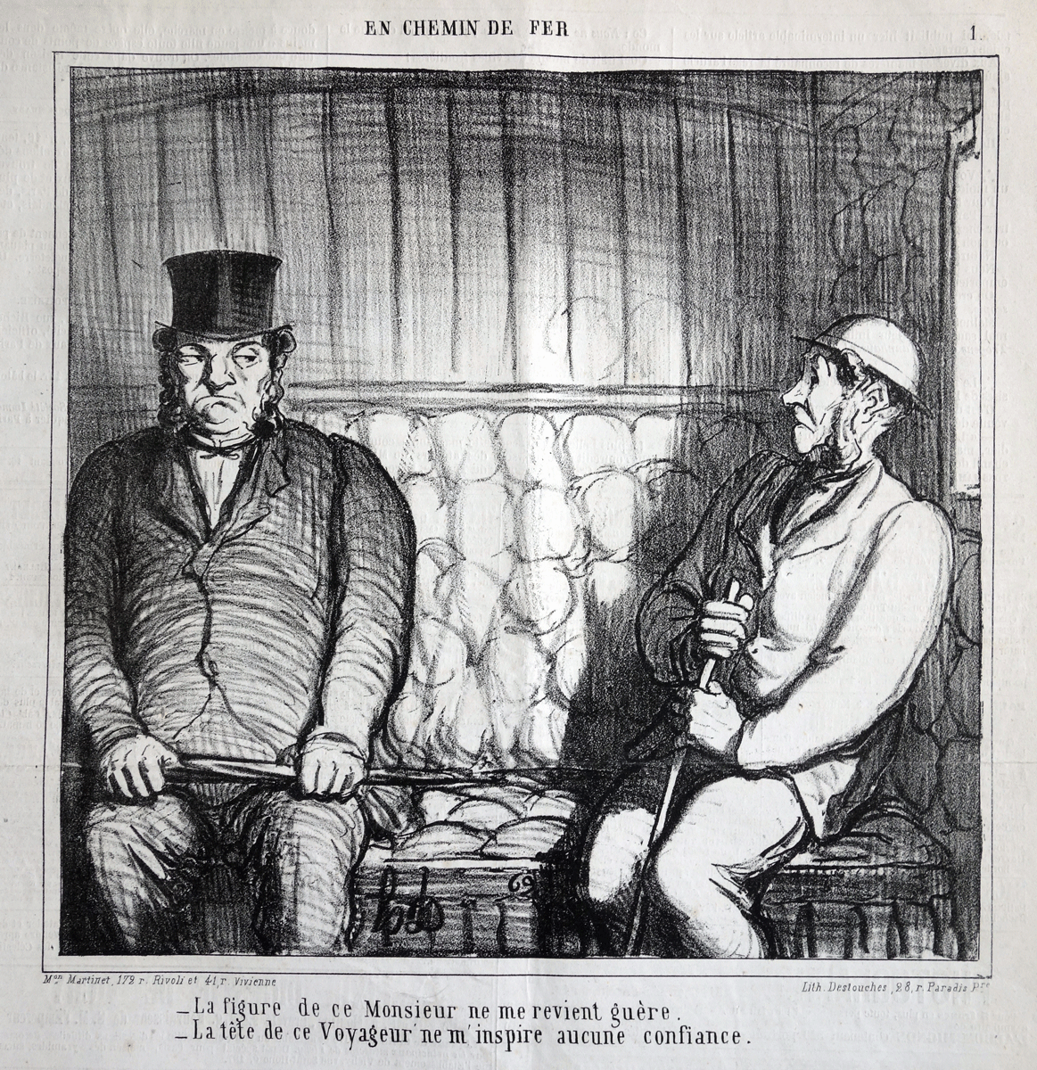 Daumier lithograph : I don't like the appearance of this gentleman at all! ‘En Chemin de Fer’