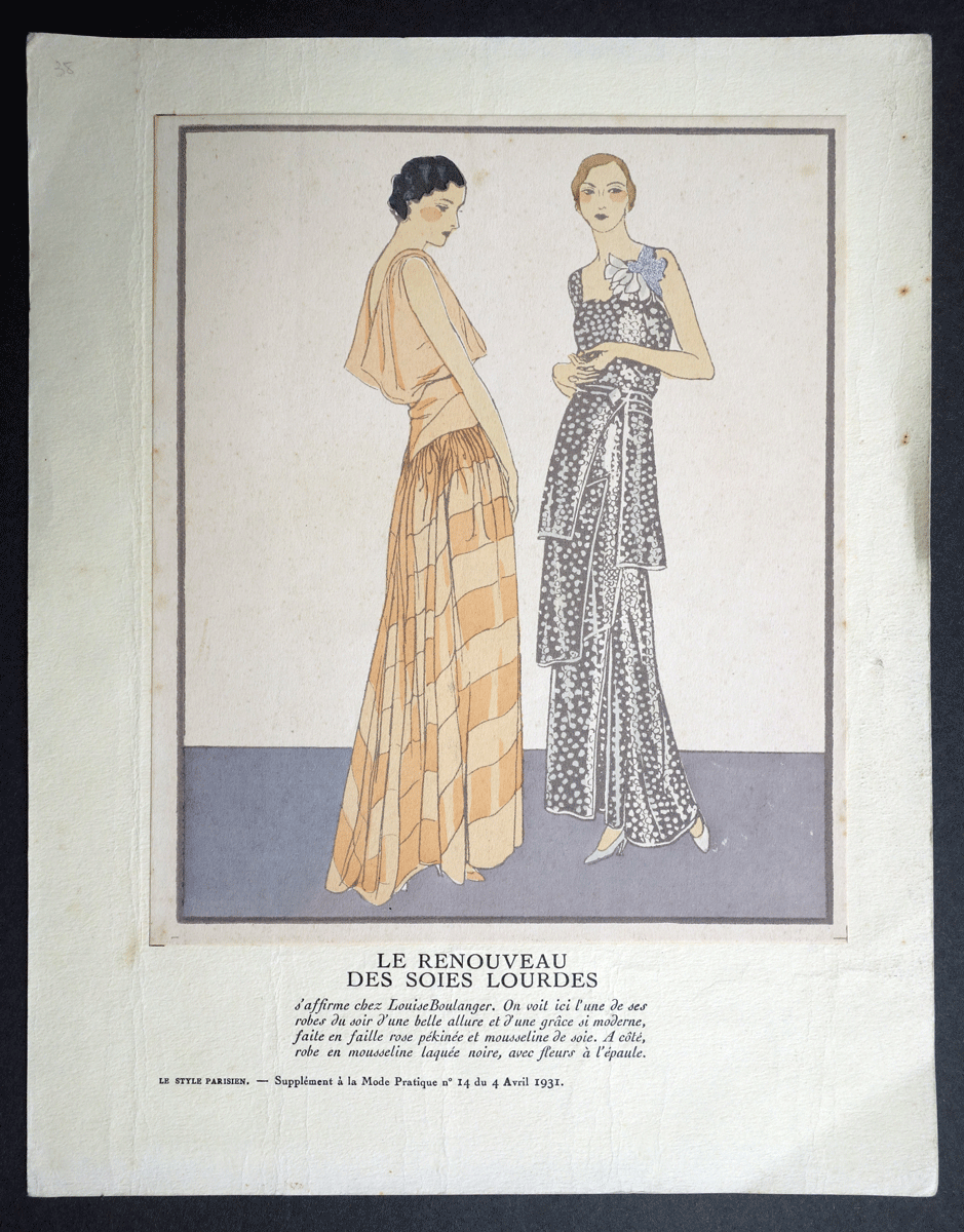 Le Renouveau des Soies Lourdes Boulanger fashion plate La Mode Pratique 1931