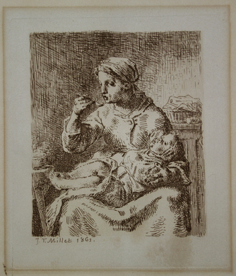 La Bouillie , Mother and Child, Porridge etching   Jean Francois Millet