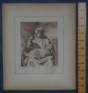 La Bouillie , Mother and Child, Porridge etching   Jean Francois Millet