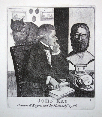 Mr. John Kay (Drawn and engraved by himself) Caricaturist, Engraver and Miniature Painter etching 18c