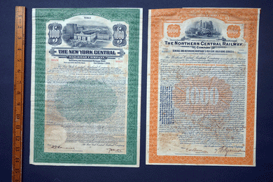 New York Central Railroad and Northern Central railway Company share certificates