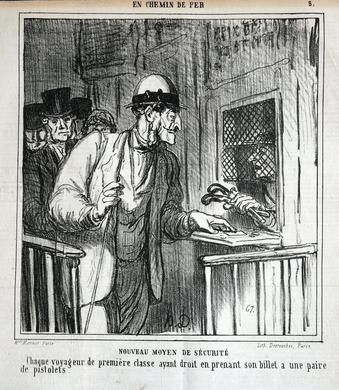 Daumier lithograph New security measures. Each first class traveller... ‘En Chemin de Fer’