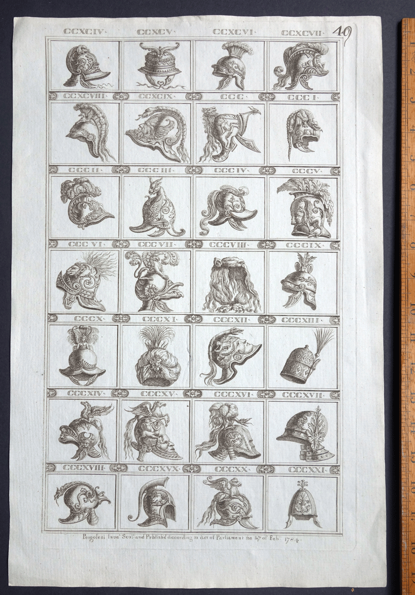 Michelangelo Pergolesi Roman helmets 18C engraving