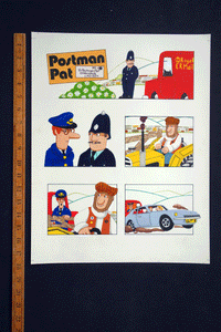 Postman Pat original comic Illustrations Joan Hickson 'Car Thieves' 2  sheets 1980s
