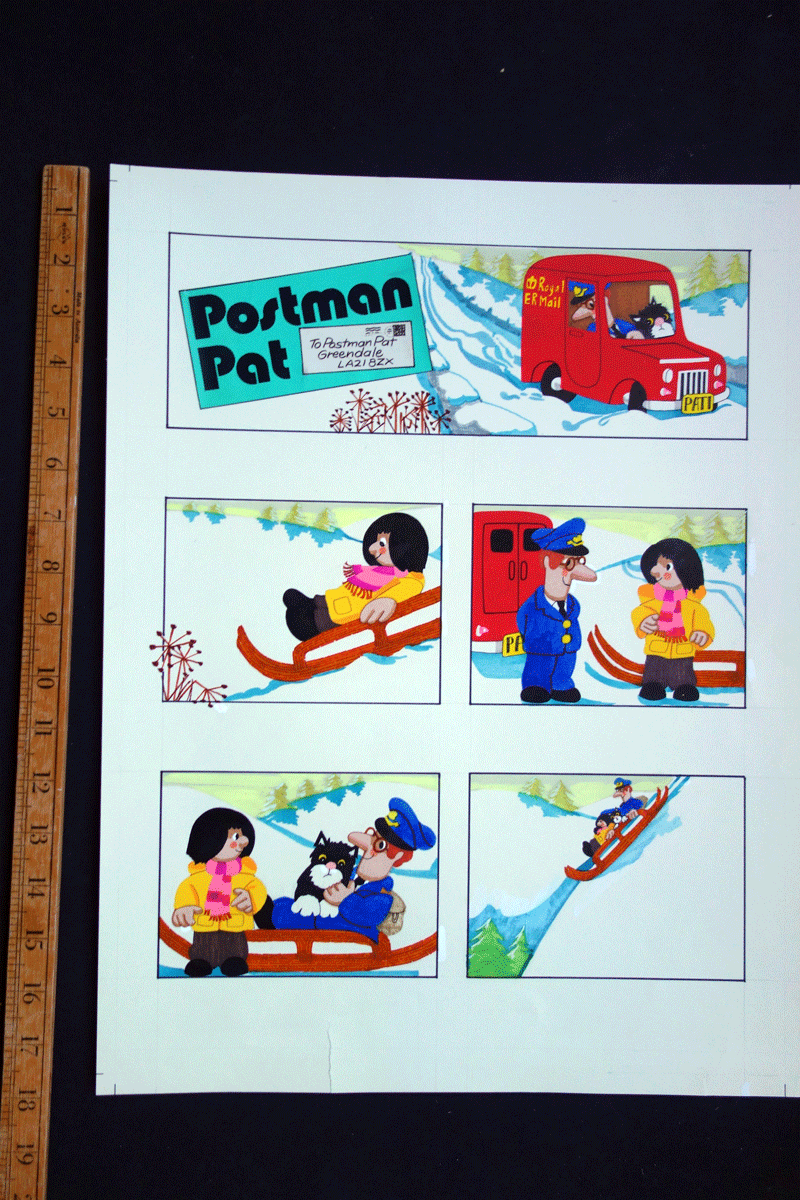 Postman Pat original comic Illustrations Joan Hickson 'Snow Sleds ' 2  sheets 1980s