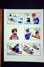 Load image into Gallery viewer, Postman Pat original comic Illustrations Joan Hickson &#39;Snow Sleds &#39; 2  sheets 1980s