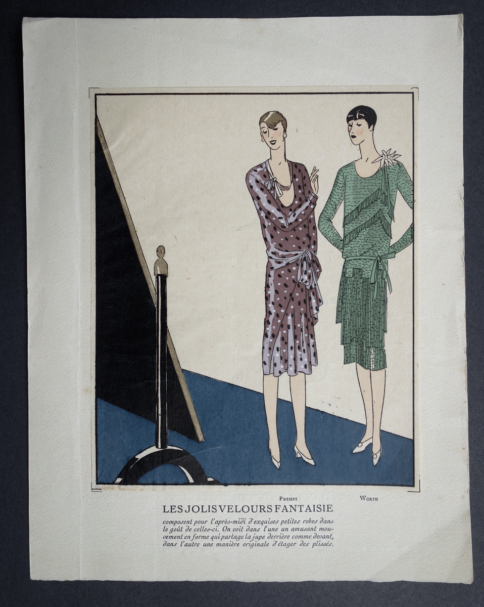 Premet Worth Les Jolis Velours Fantaisie fashion plate La Mode Pratique 1927