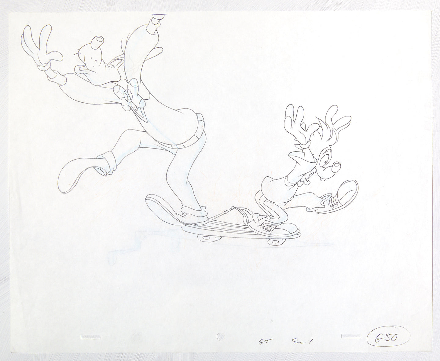 Disney animation drawing cell Goofy and Max skateboarding