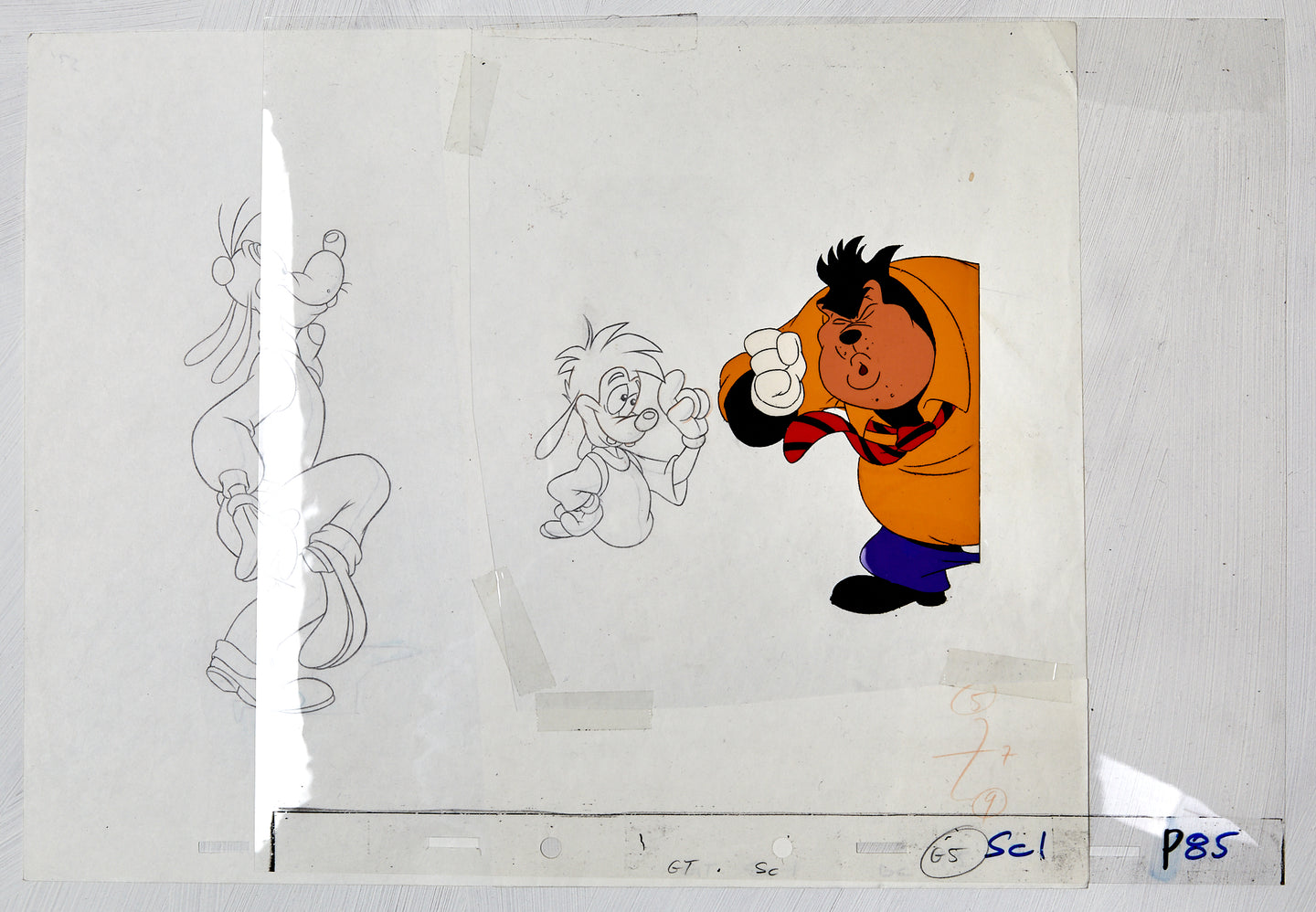 Disney animation drawing and overlay cell  Goofy Max and Pete